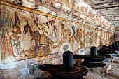 The great Chola temples of Tamil Nadu - The Brihadishwara Temple of Thanjavur. Linga with Nayaka painting on the inside wall of the cloister. 